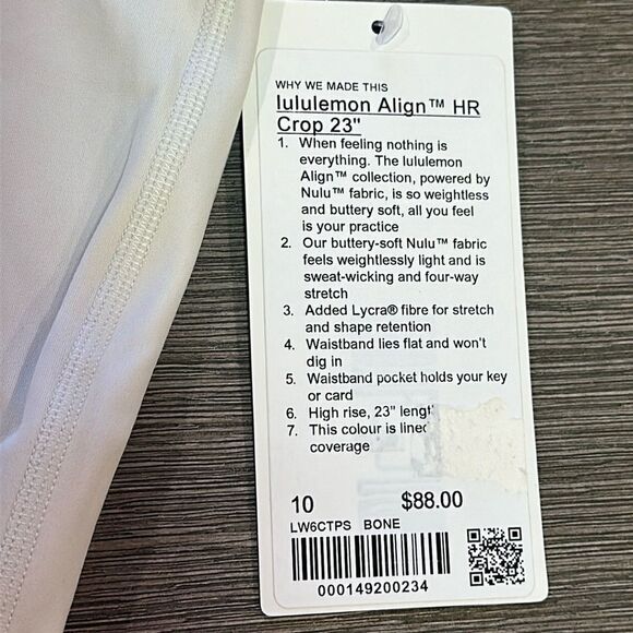 Lululemon Align High-Rise Crop 23" Bone Womens size 10 NWT - Picture 3 of 7